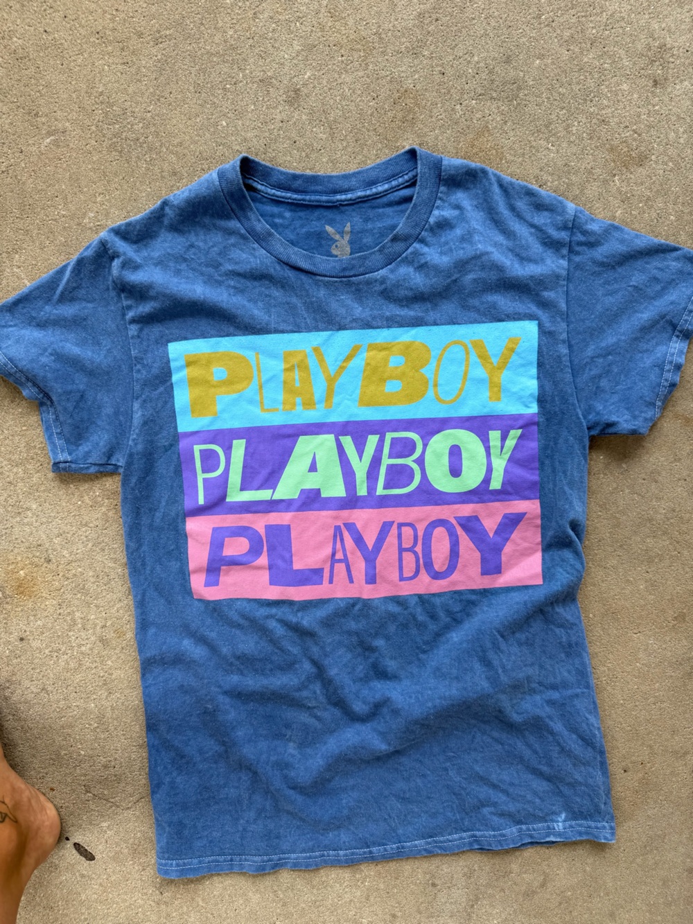 PLAYBOY Blue Short Sleeve Tee with Multicolor Block Logo